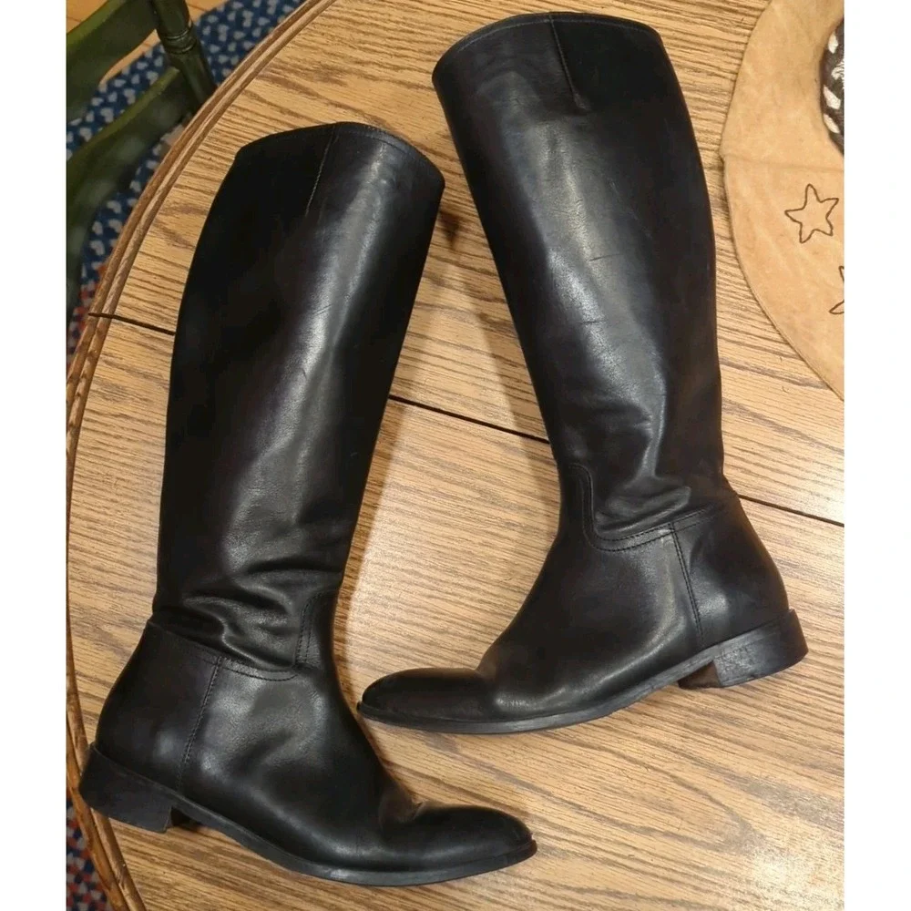 Davos Gomma Knee High Boots Black Made In Italy 38 US 7
